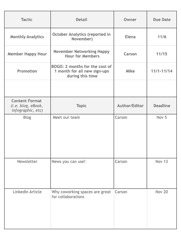 Marketing Calendar Template